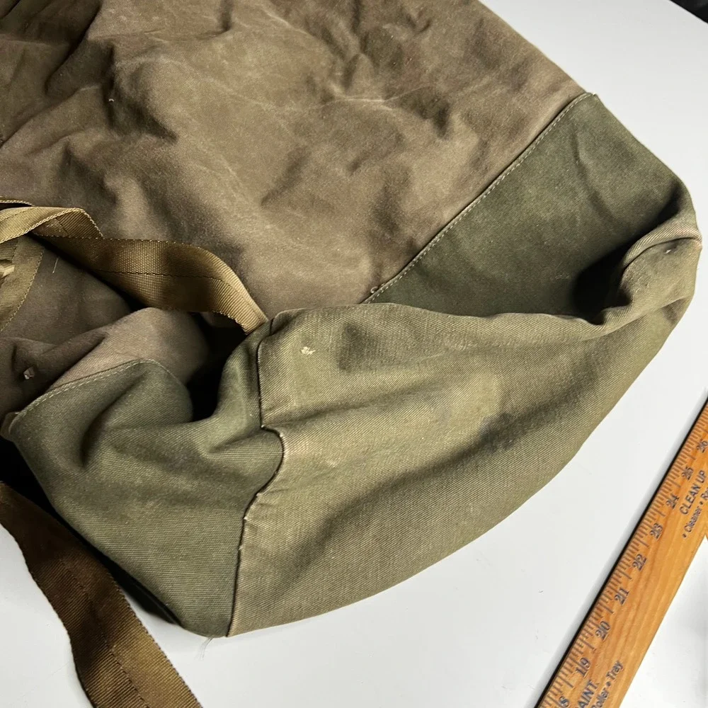 Vintage Military Canvas Duffle Bag Olive Drab Green Sea Bag Top Load 34x22